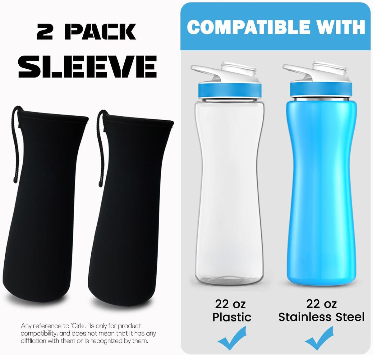 2Pcs Neoprene Sleeve for 22oz Plastic & Stainless Steel Water Bottles H53535