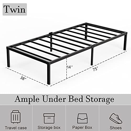 Twin Size Heavy Duty Metal Platform Bed Frame with Storage Space, 14 Inches O395