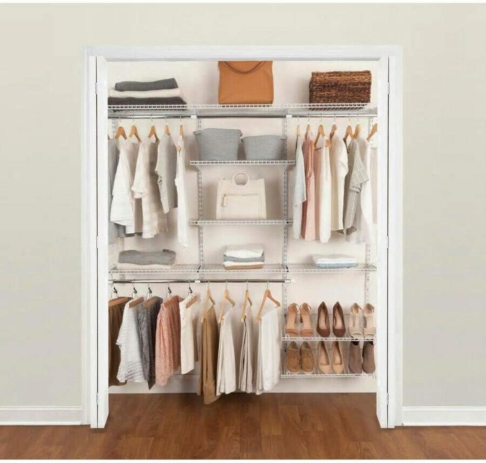 White Wire Shelving Kit with Expandable Shelving and Telescoping Rods I3721