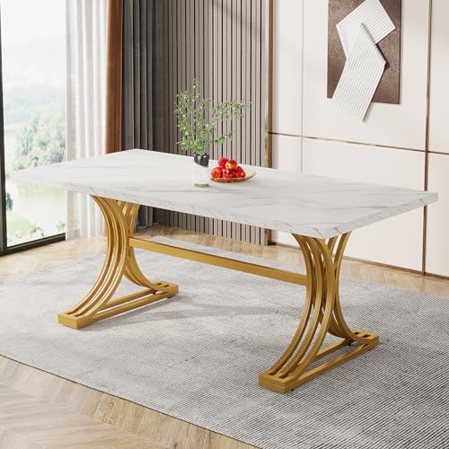 63-Inch Rectangular Dining Table with Grey Table Top and Metal Legs D2064