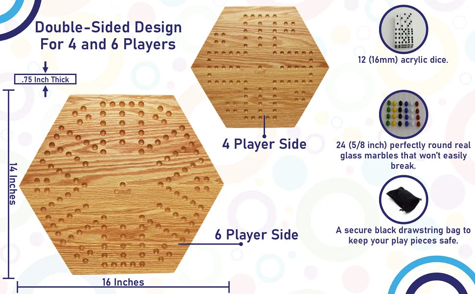 Solid Oak 16 inch Wooden Marbles Board Game B628675