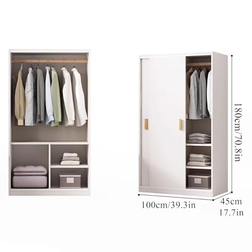 Walnut Freestanding Double Sliding Door Wardrobe with Shelves and Clothing Rods K6614