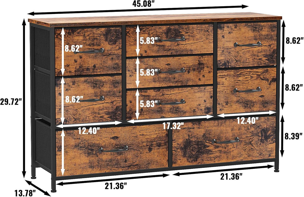 Vertical End Table and Nightstand with 9 Large Drawers, Metal Frame I628144