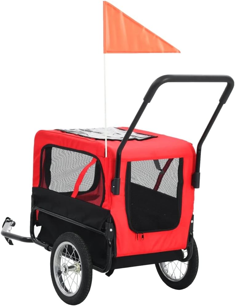 Red and Black Folding Dog Bike Trailer and Jogging Stroller T955637