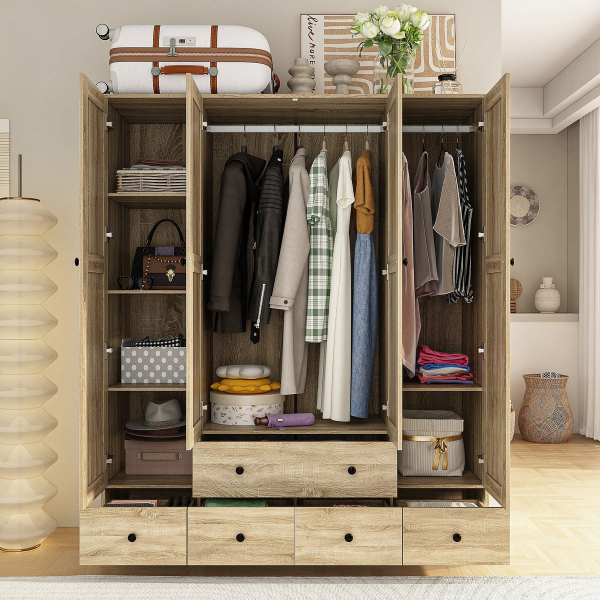 White Freestanding Wardrobe Cabinet Y52135