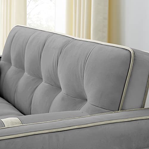 Grey Velvet 3-in-1 Sleeper Sofa Couch Bed with Pull-Out Bed W767089