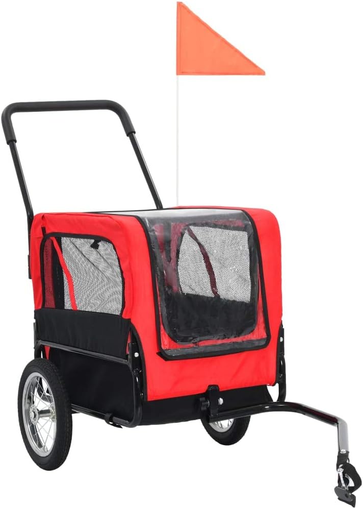 Red and Black Folding Dog Bike Trailer and Jogging Stroller T955637