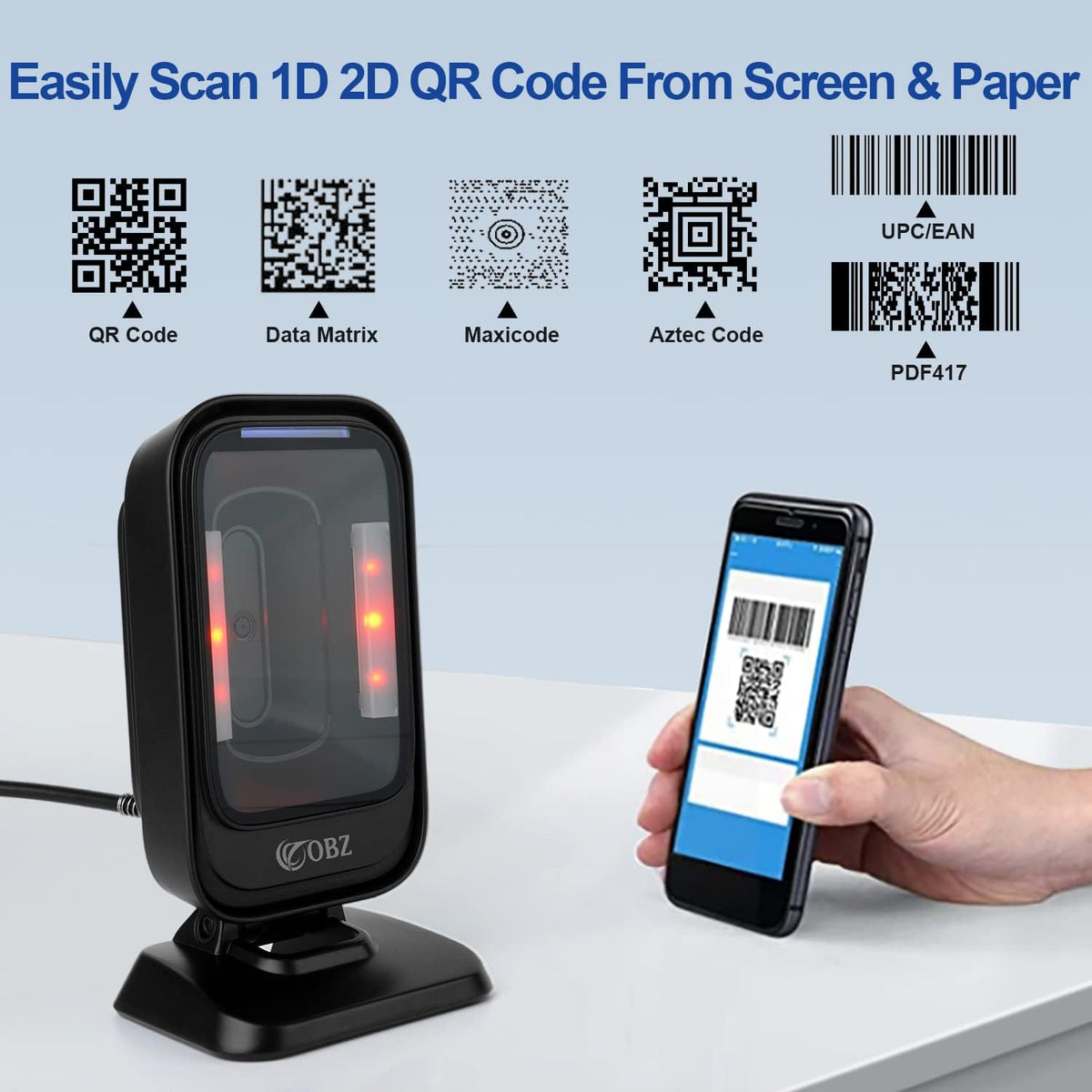 Desktop Barcode Scanner, Omnidirectional Hands-Free USB Wired Barcode Reader S81262