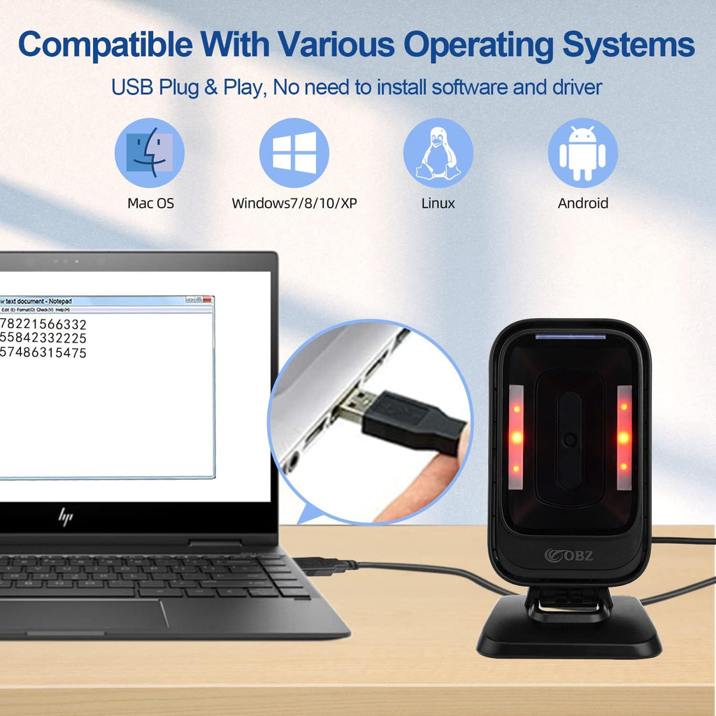 Desktop Barcode Scanner, Omnidirectional Hands-Free USB Wired Barcode Reader S81262