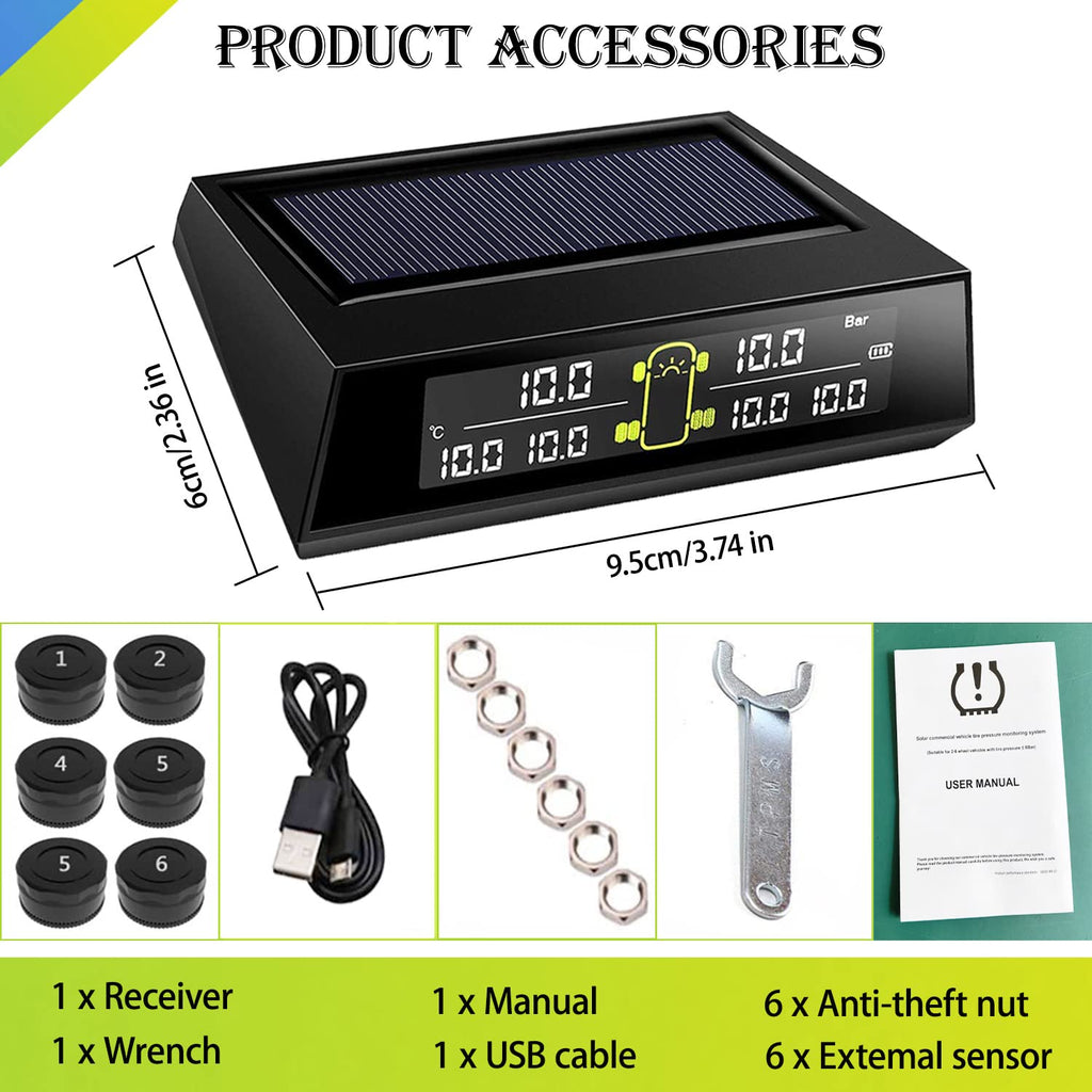 Wireless Solar Tire Pressure Monitoring System with 6 External Sensors Y3925