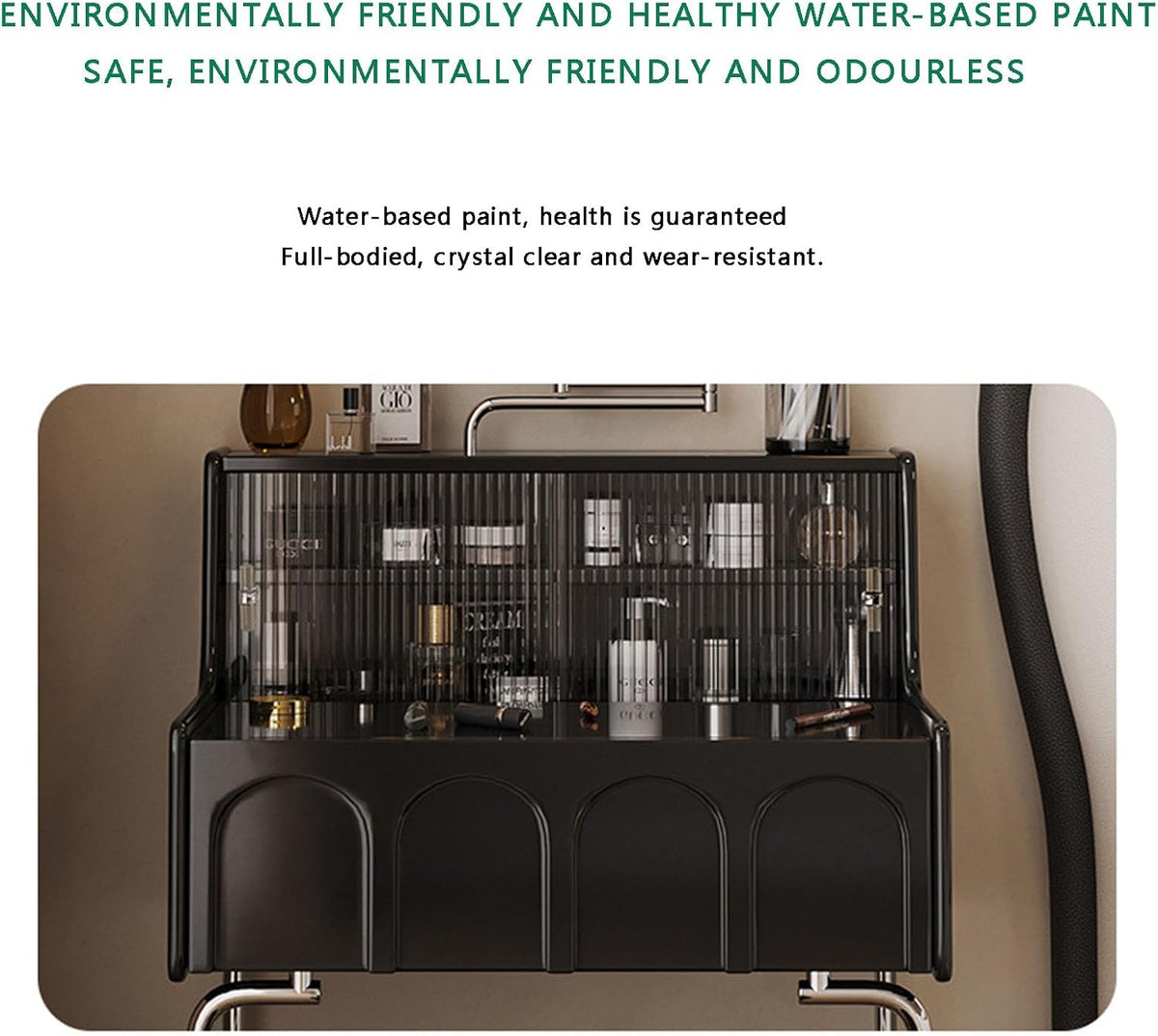 Black Compact Vanity Desk with 3 Adjustable Lighted Mirror and Storage Shelf L526808