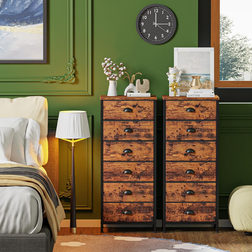 Vertical End Table and Nightstand with 9 Large Drawers, Metal Frame I628144