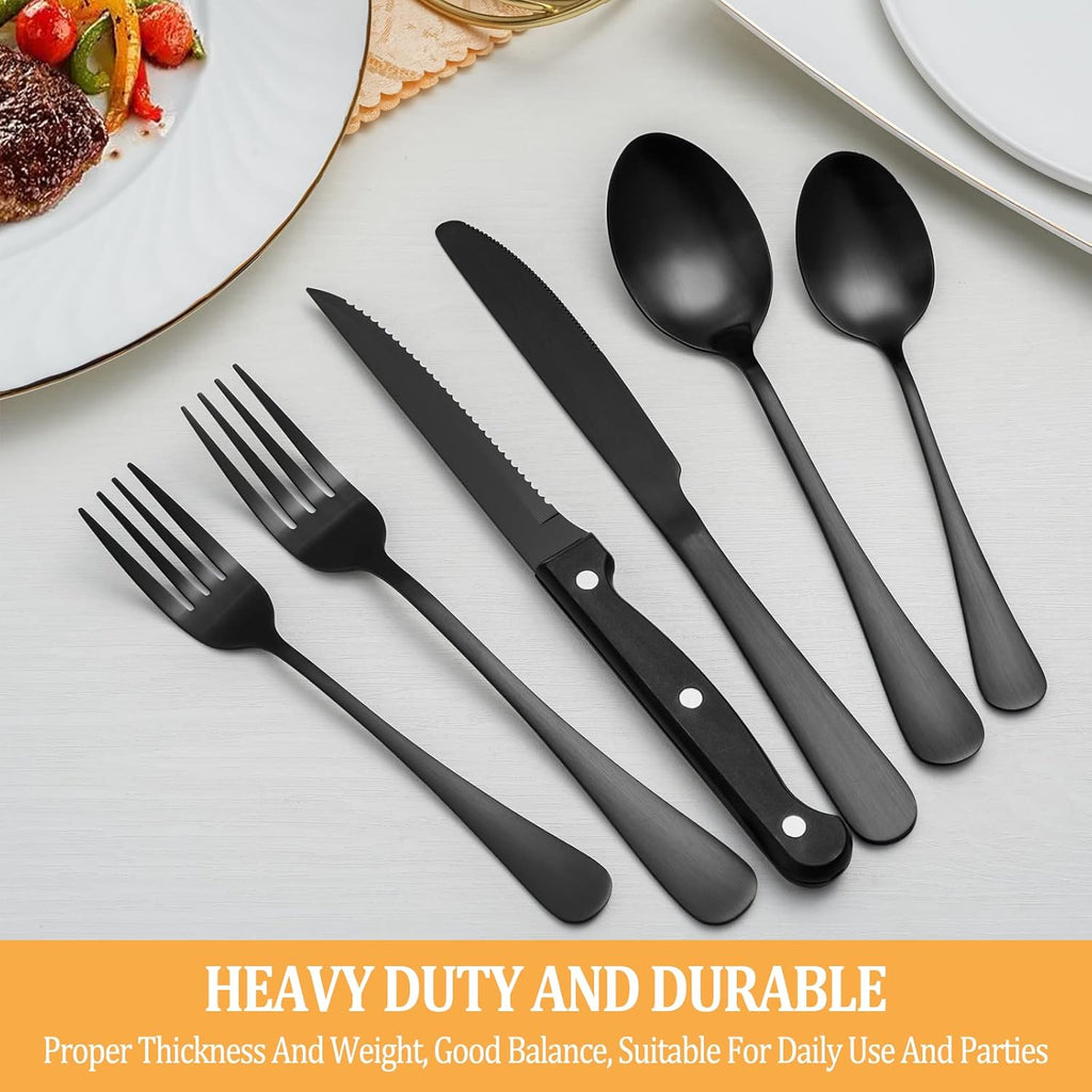 48 Piece Matte Black Stainless Steel Flatware Set with Steak Knives V449100
