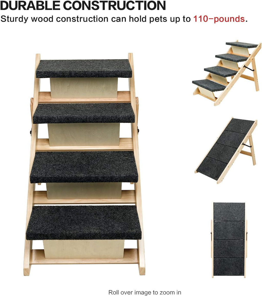 Foldable 4 Levels Wooden Pet Stairs and Ramp C840