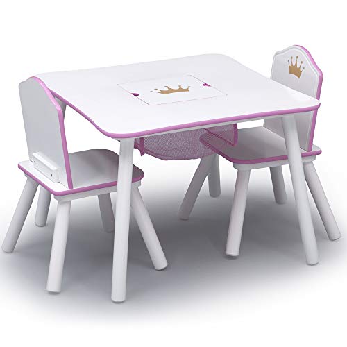 White/Pink Kids Wood Table and Chair Set with Storage L24222