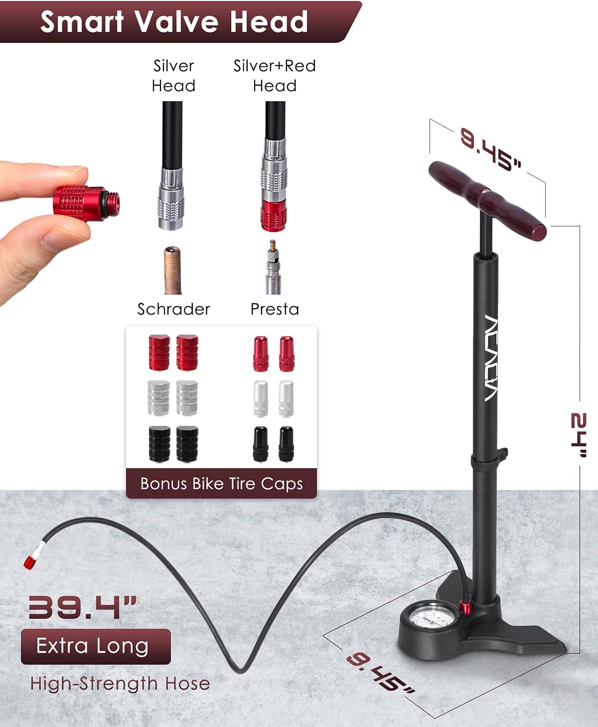 Bike Pump with Gauge and Multi Function Adapter B556319
