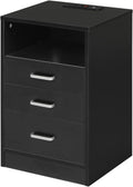 Black 3 Drawer Nightstand with USB Port H8016