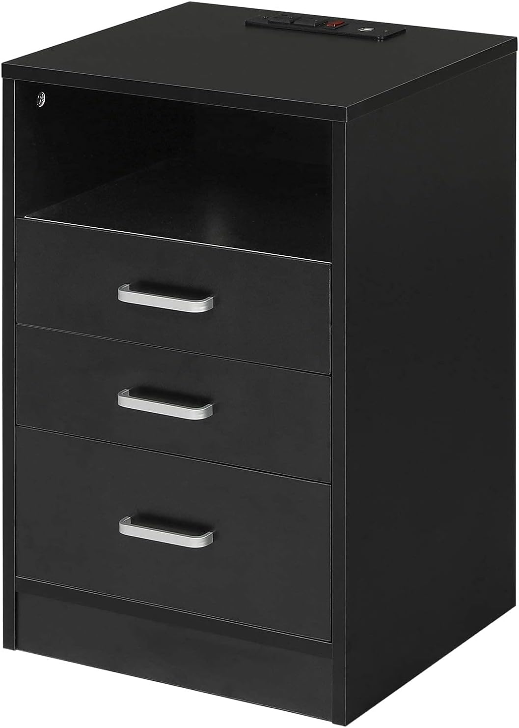 Black 3 Drawer Nightstand with USB Port H8016