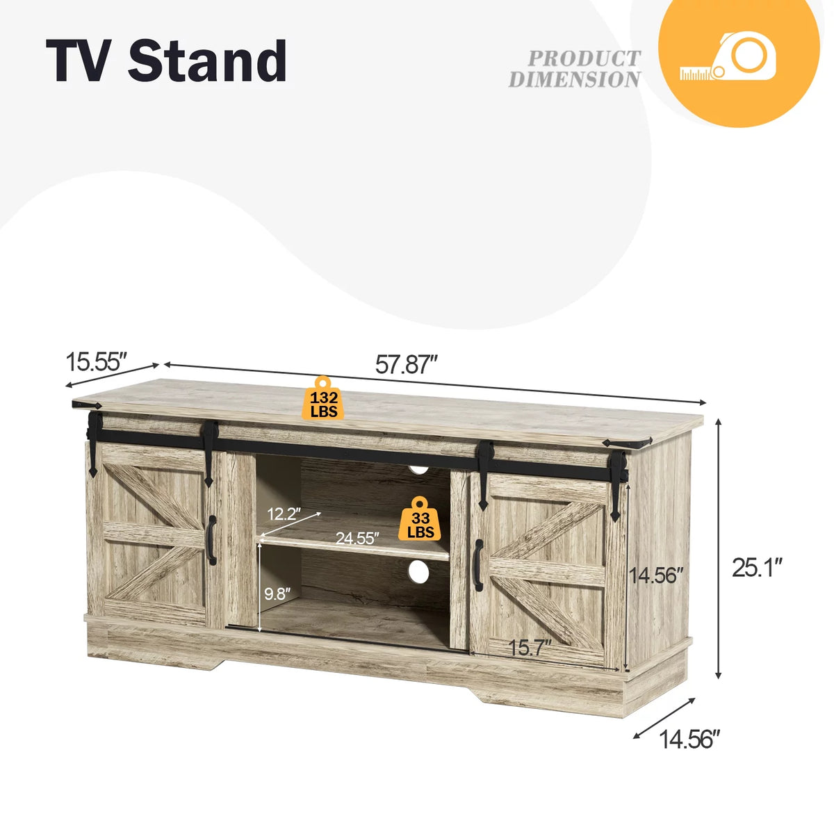 Grey Farmhouse TV Stand with Storage Y3051