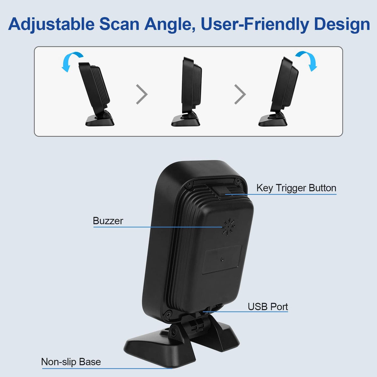Desktop Barcode Scanner, Omnidirectional Hands-Free USB Wired Barcode Reader S81262