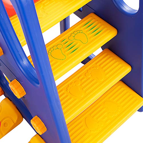 Toddler Long Slide Set, 3-in-1 Large Climber Playset with Basketball Hoop, Stairs, Thickened Panel, Playground Swing R7977