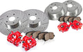 Powder Coated Red Calipers Rotors Ceramic Pads Kit B406