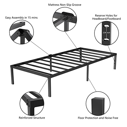 Twin Size Heavy Duty Metal Platform Bed Frame with Storage Space, 14 Inches O395