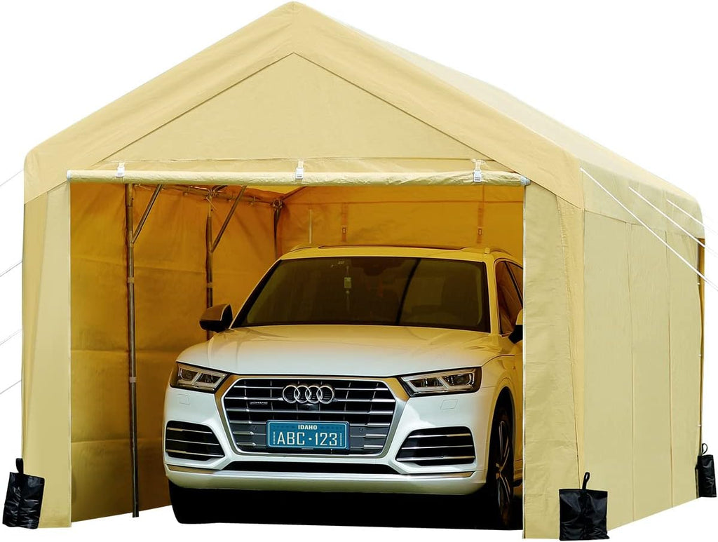 Beige 10 x 20 ft Carport with Removable Sidewalls and Doors Z192