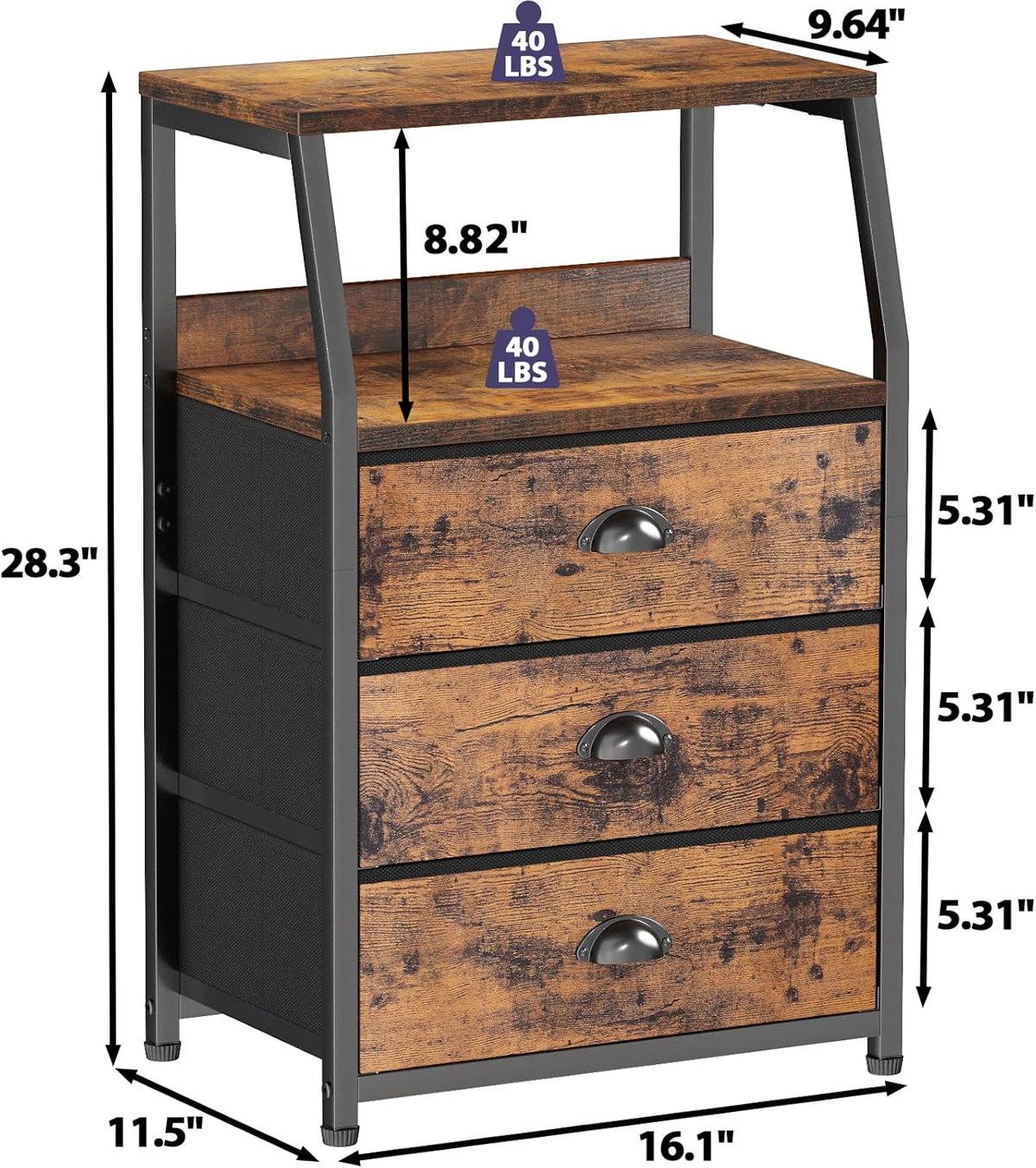 Vertical End Table and Nightstand with 9 Large Drawers, Metal Frame I628144