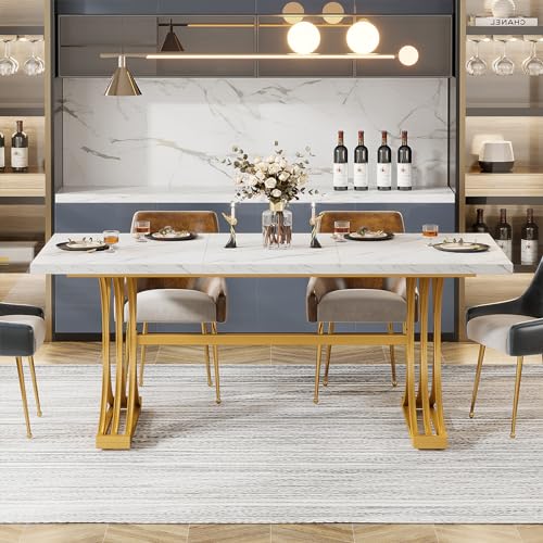 63-Inch Rectangular Dining Table with Grey Table Top and Metal Legs D2064