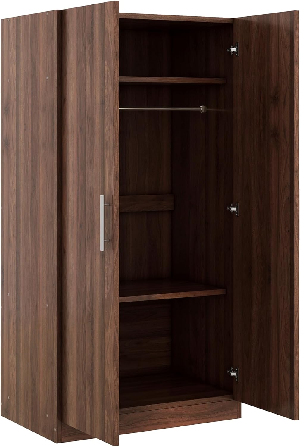 2-Door Wooden Wardrobe Armoire with 3 Adjustable Shelves and Hanging Rod, Brown L81498