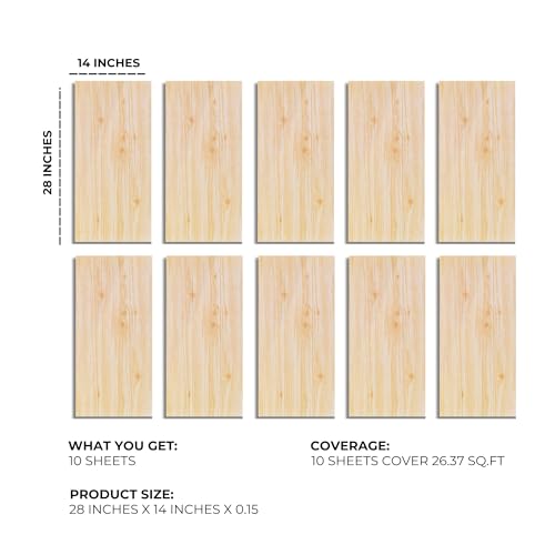 10-Sheet Peel and Stick Wood-Look, 28 in. x 14 in. Waterproof Stick on Wall (Light Oak) X112156