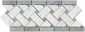 Carrara White Marble Basketweave Border Mosaic Tile with Blue Gray Marble Dots, Polished V40221