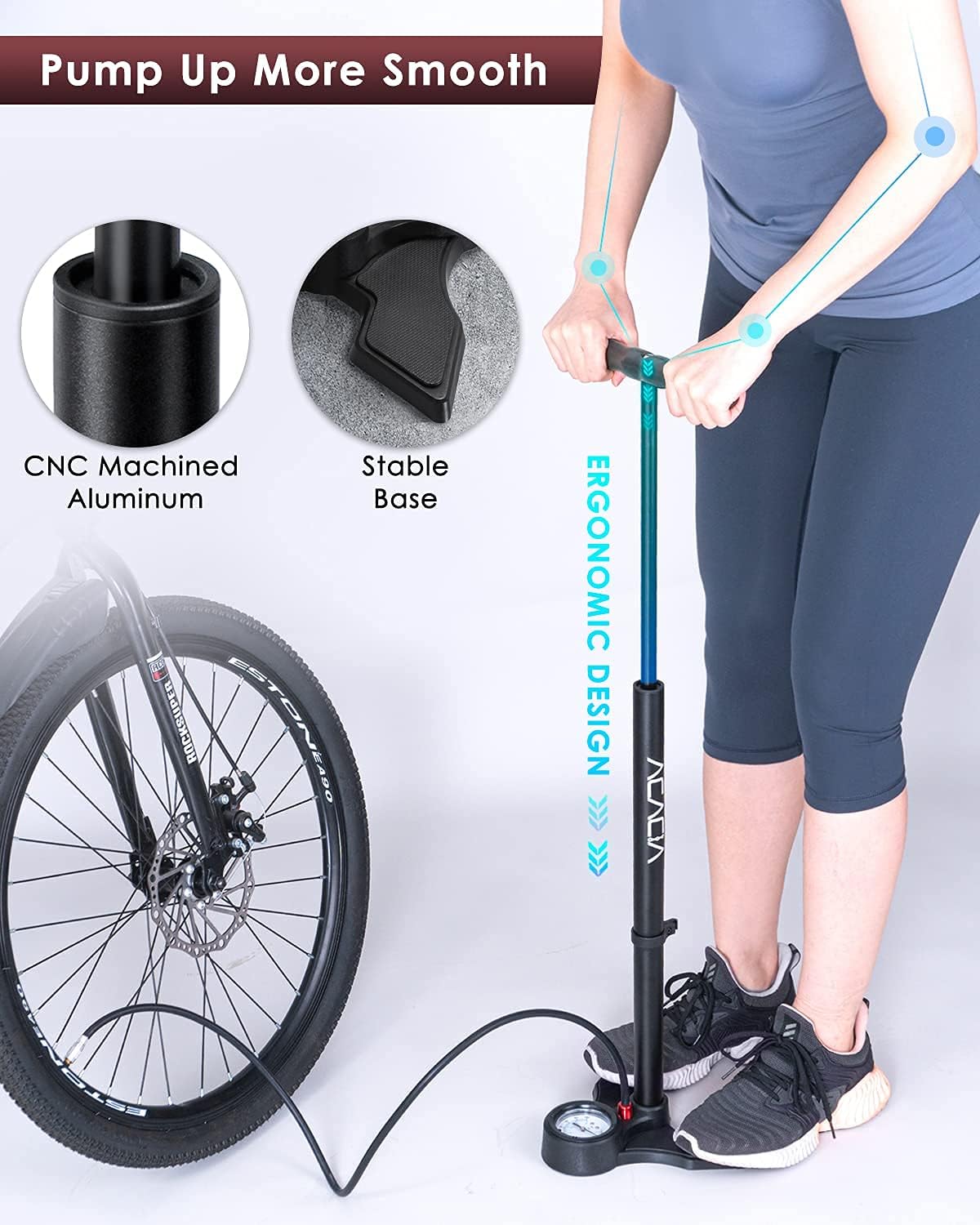 Bike Pump with Gauge and Multi Function Adapter B556319