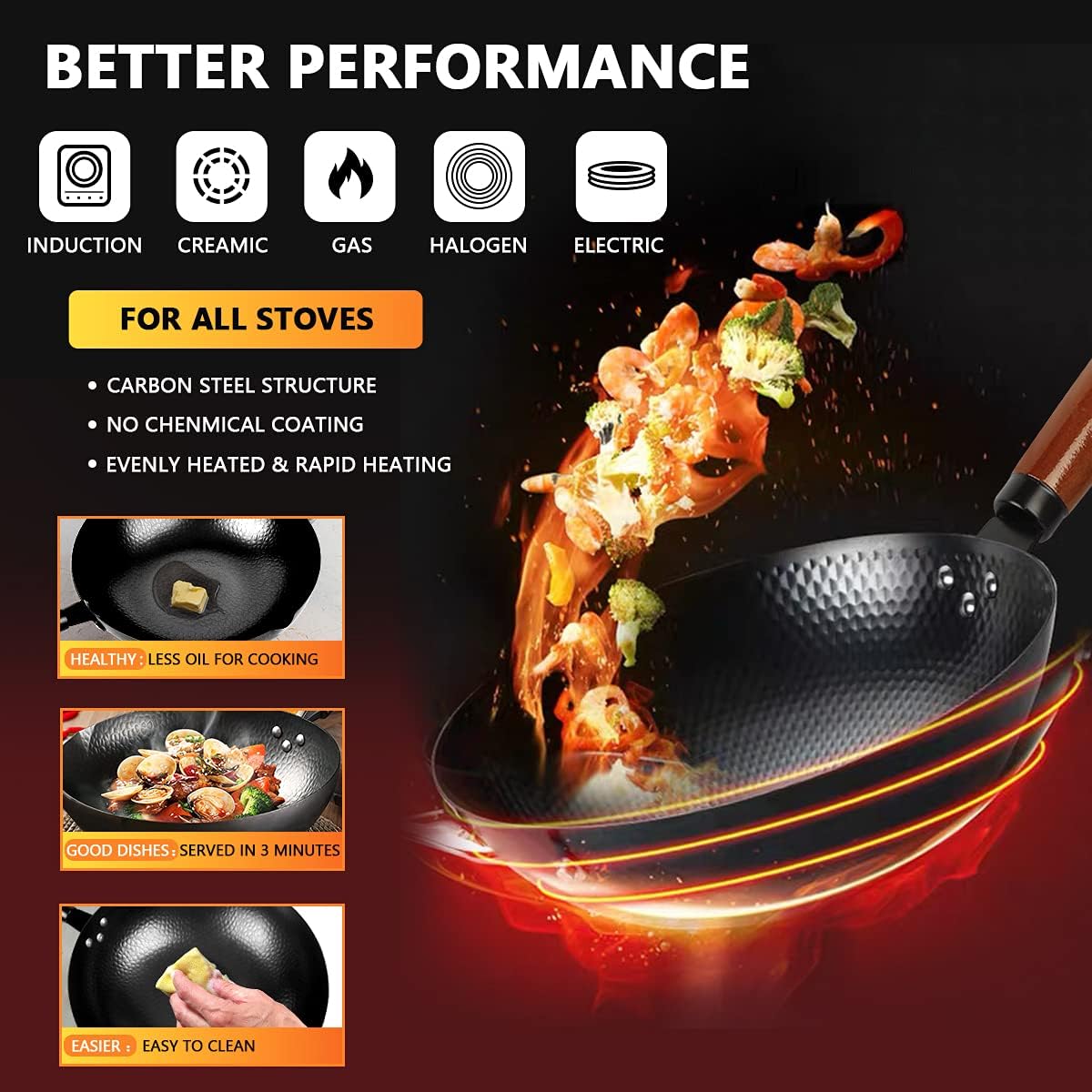 14 Piece Carbon Steel Wok Pan Set with Wooden Lid X5714