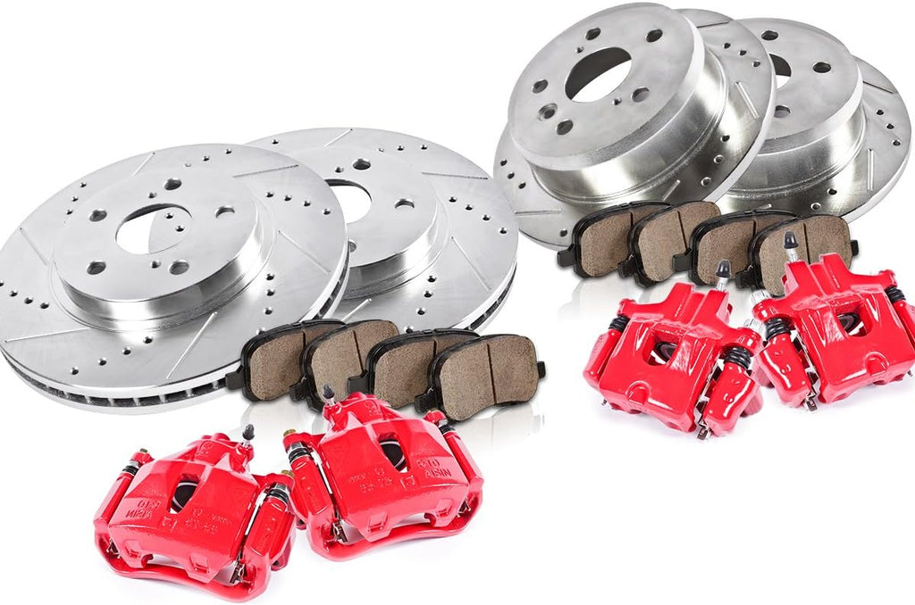 Powder Coated Red Calipers Rotors Ceramic Pads Kit C6712