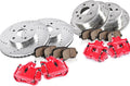 Powder Coated Red Calipers Rotors Ceramic Pads Kit C6712