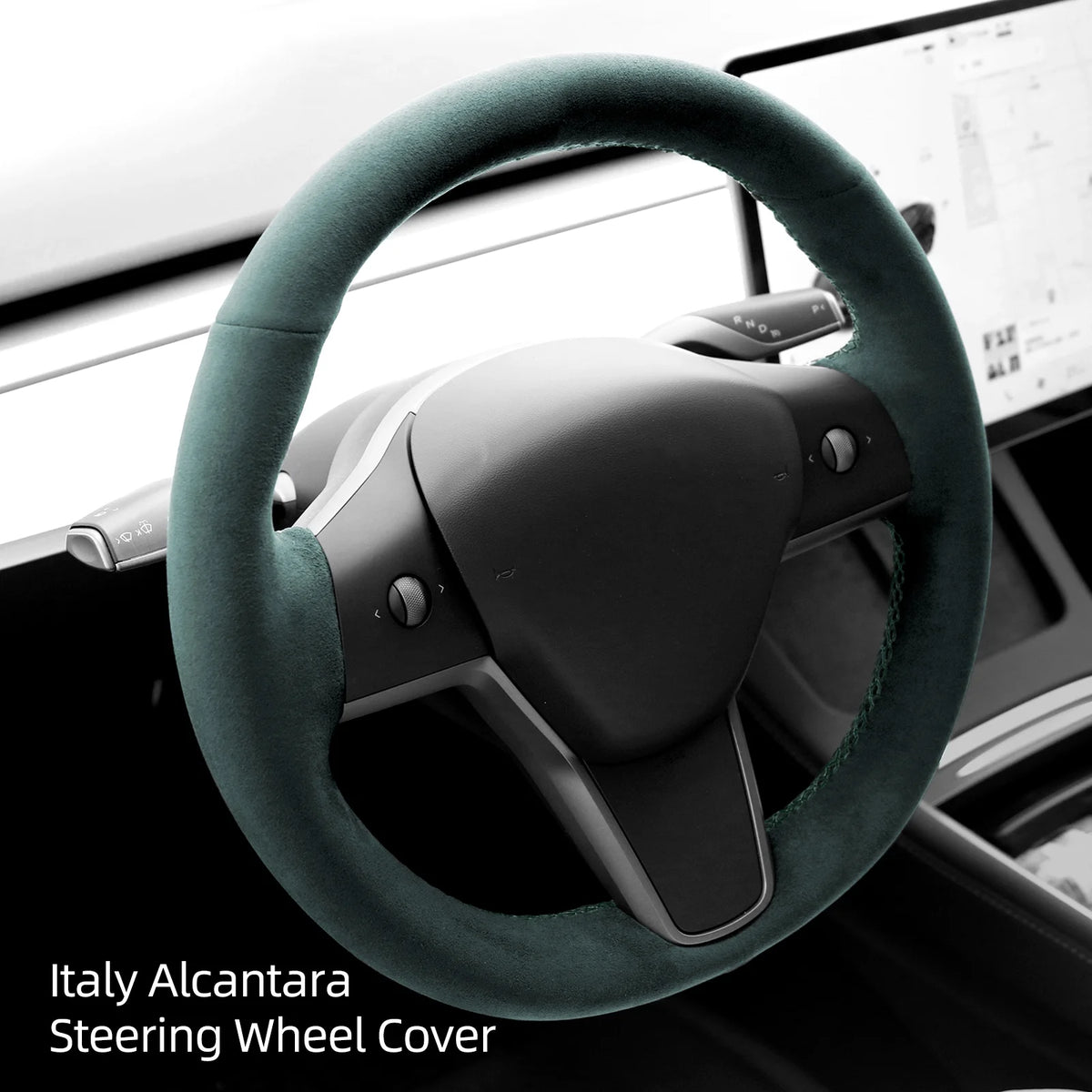 Green Alcantara Car Steering Wheel Cover N320