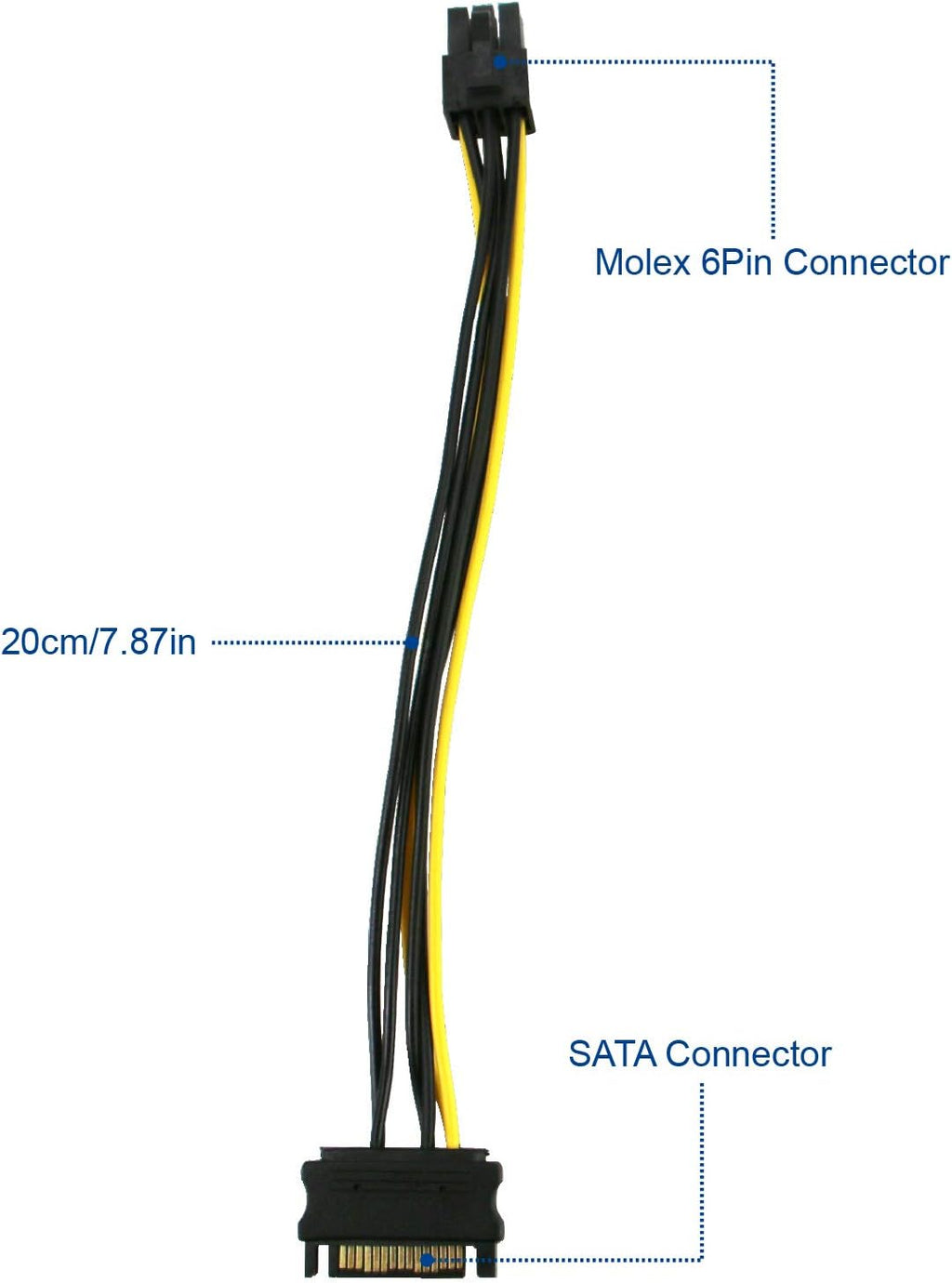 PCIE Riser Cable with 6Pin-SATA Power Cable and 23.6in Extension Cable, Pack of 2 J36871