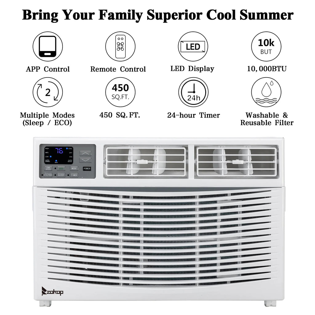 10,000 BTU 115V Window-Mounted Compact Air Conditioner with Remote Control, White H502