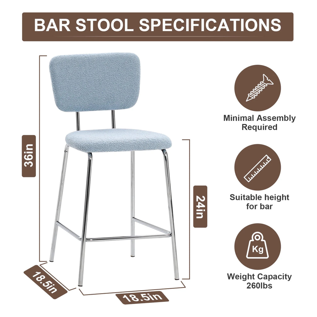 Blue Boucle 24in Counter Height Bar Stools Set of 2 Z874