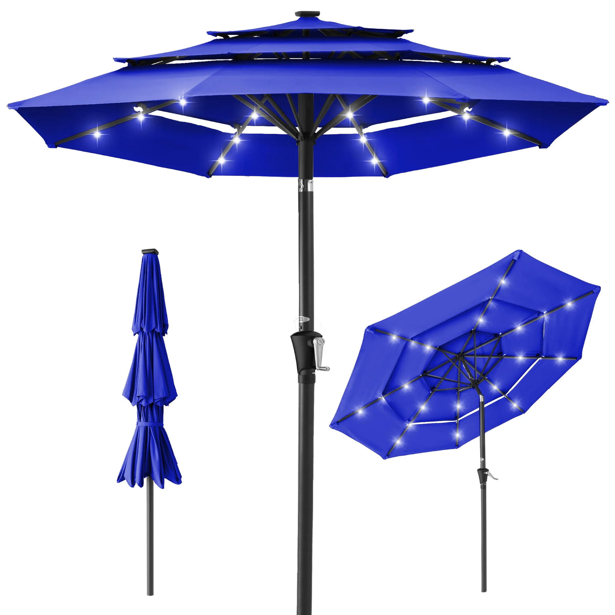 10ft 3-Tier Solar Patio Umbrella with 24 LED Lights E296906