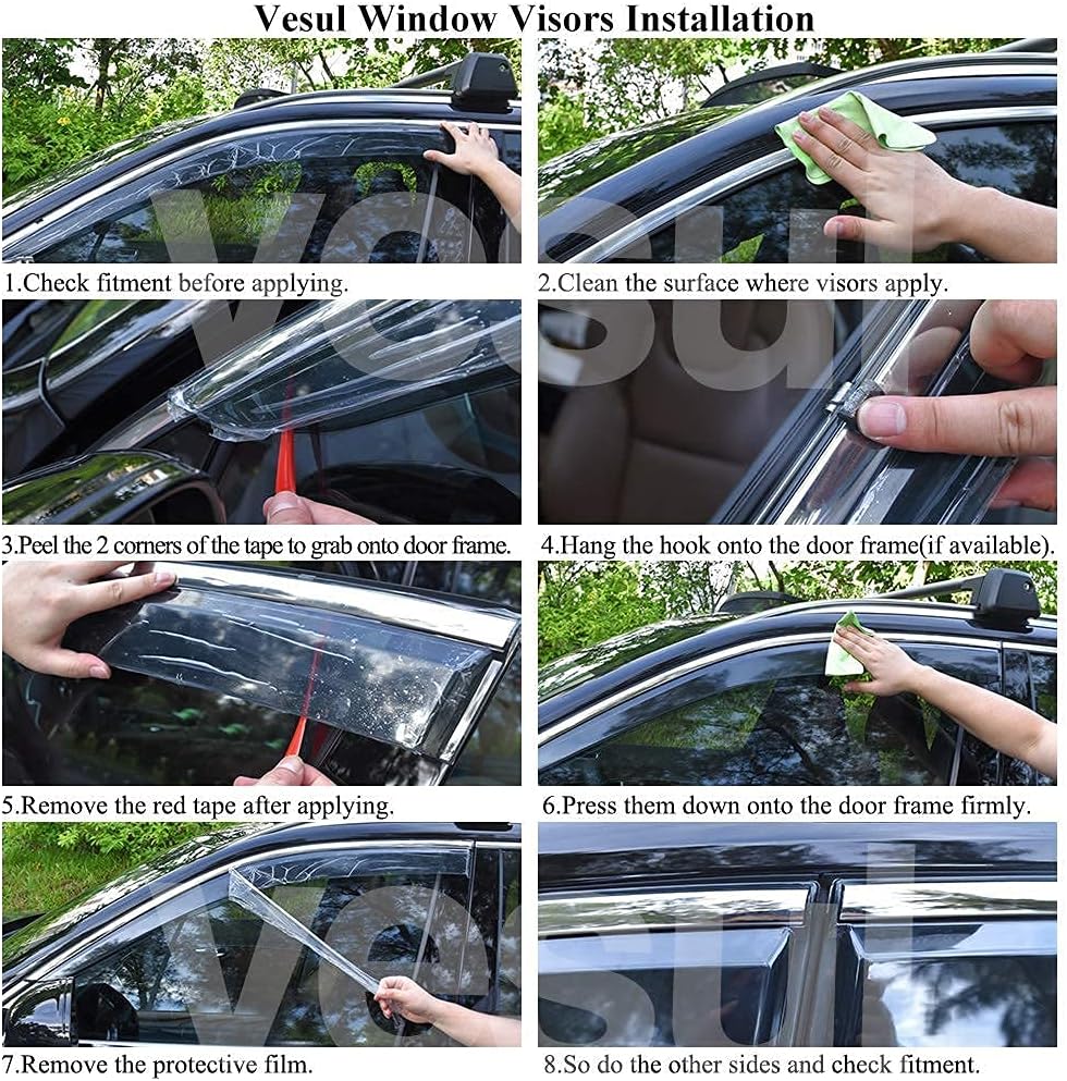 Tape on Polycarbonate Rain Guards Window Visors for Nissan Rogue 2014-2020 with 304 Stainless Steel Trim F53866