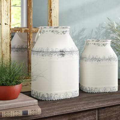 White 2 Piece Milk Can Set E903285