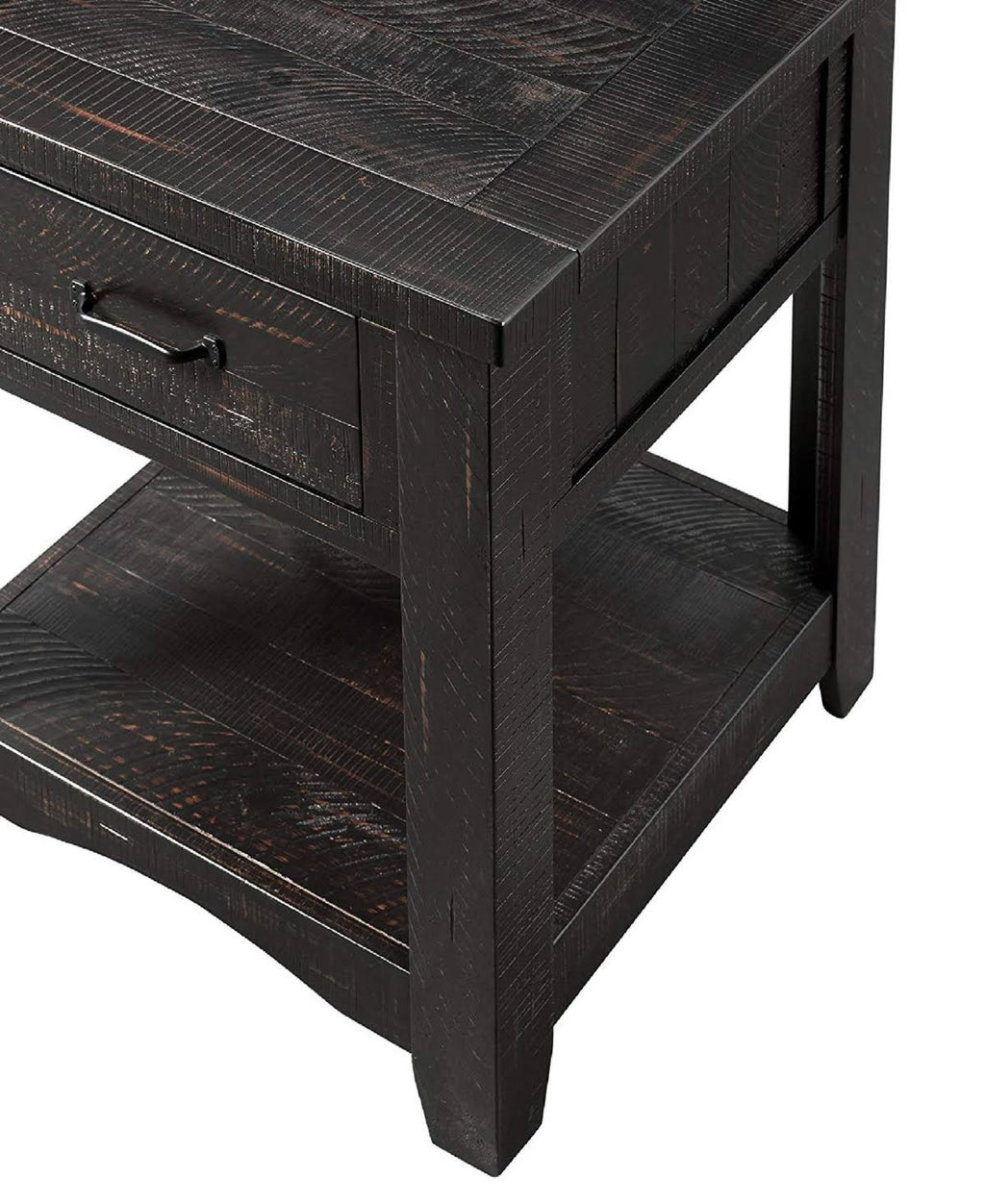 Antique Black Wooden End Table with Drawer and Shelf H260