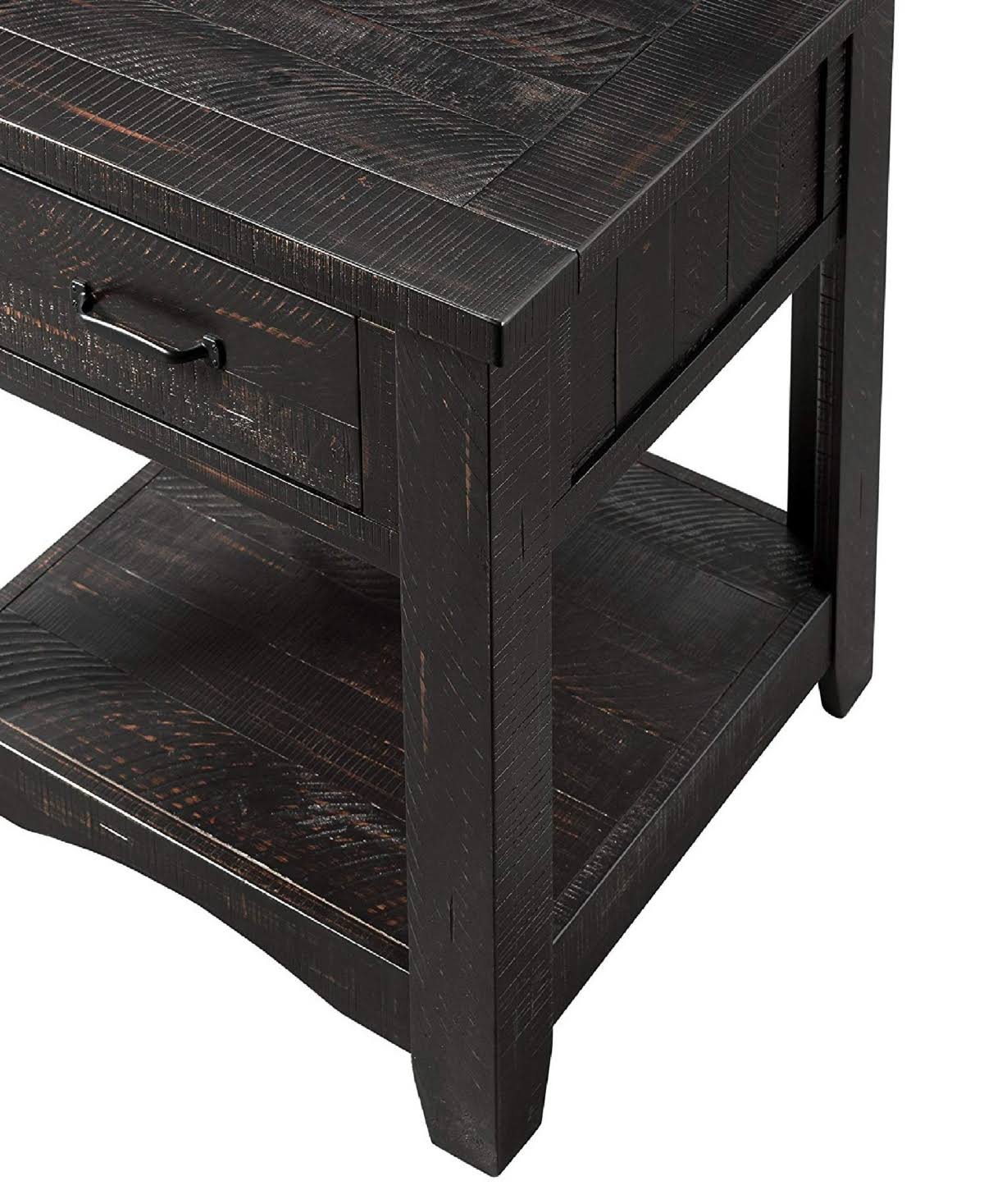Antique Black Wooden End Table with Drawer and Shelf H260