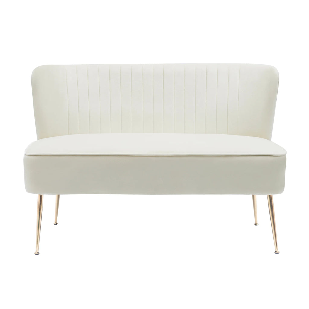 46" Wide Ivory Velvet Upholstered Love Seat Sofa Y189783