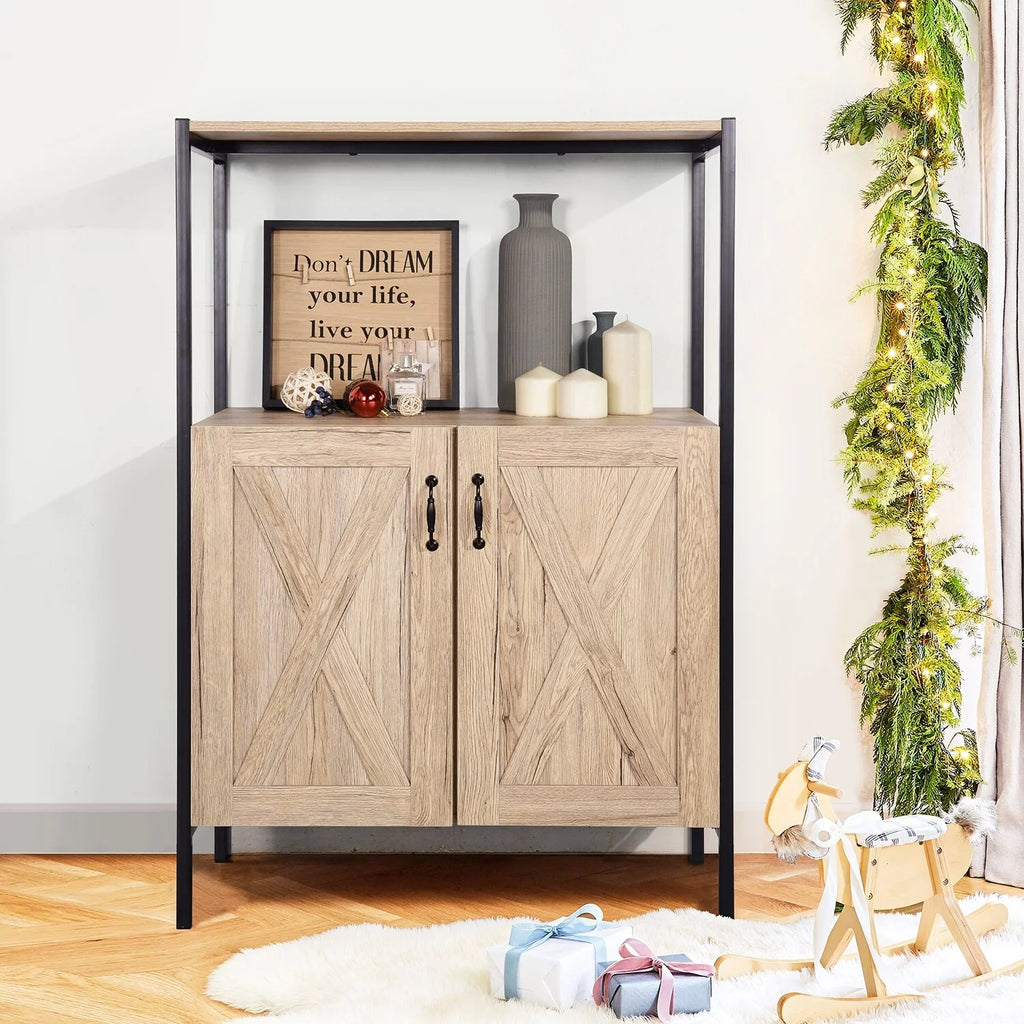 47" Oak Storage Cabinet with Hutch C21449