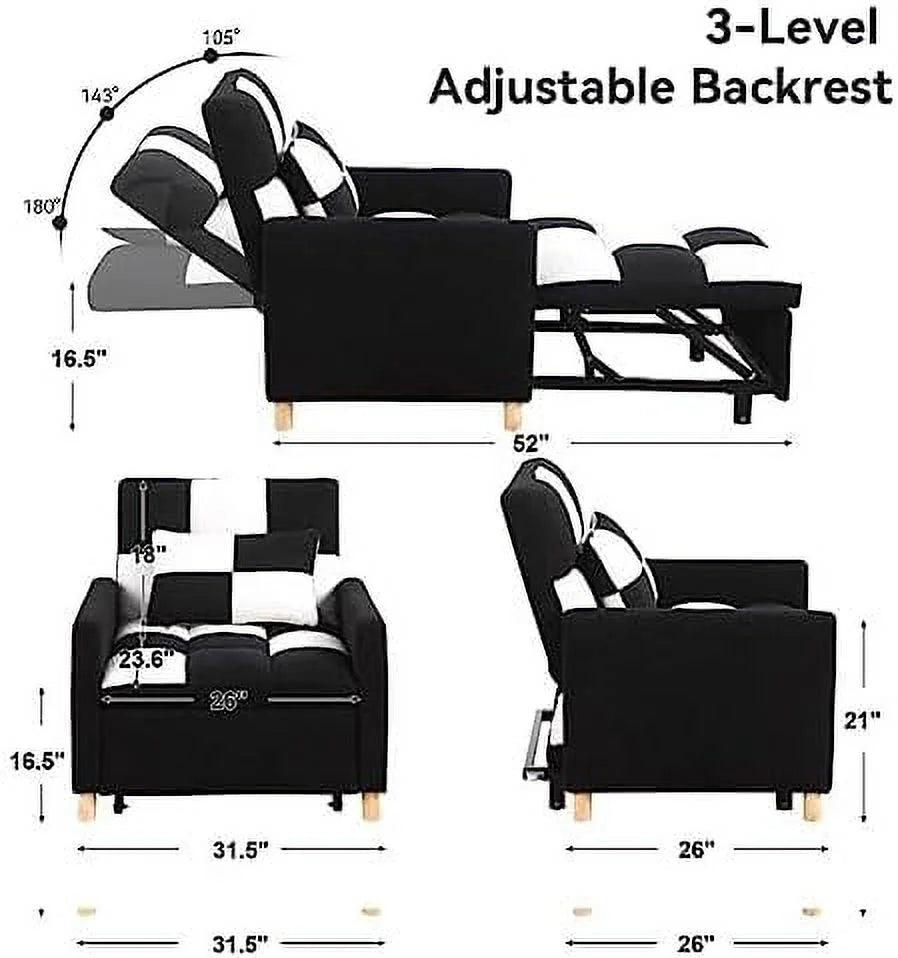 Beige Convertible Sleeper Chair Bed with Pillow Y487478