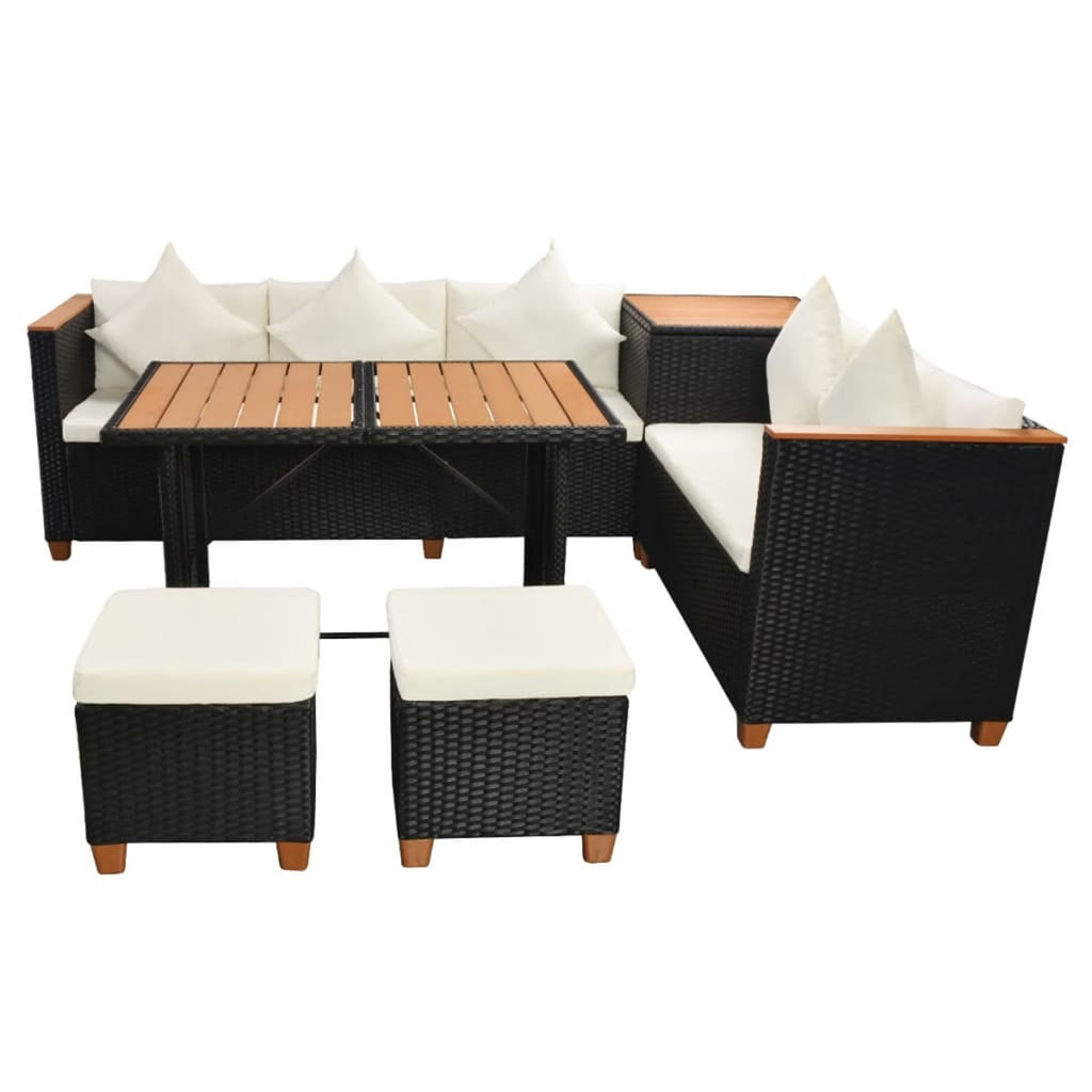 7 Piece White Cushioned Poly Rattan Outdoor Furniture Set T480